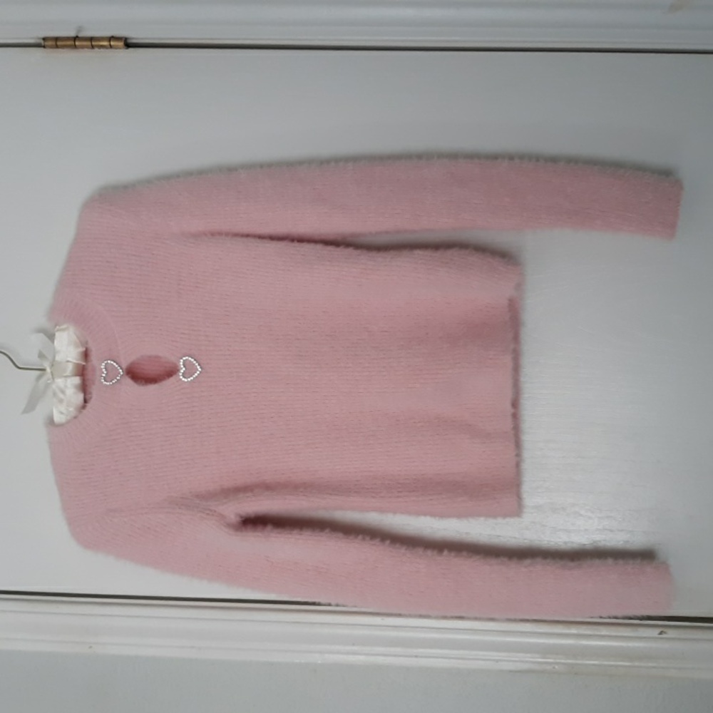 NOBO Pastel Pink Fuzzy Pullover Sweater Soft Cozy NWOT Rhinestones Hearts sz S